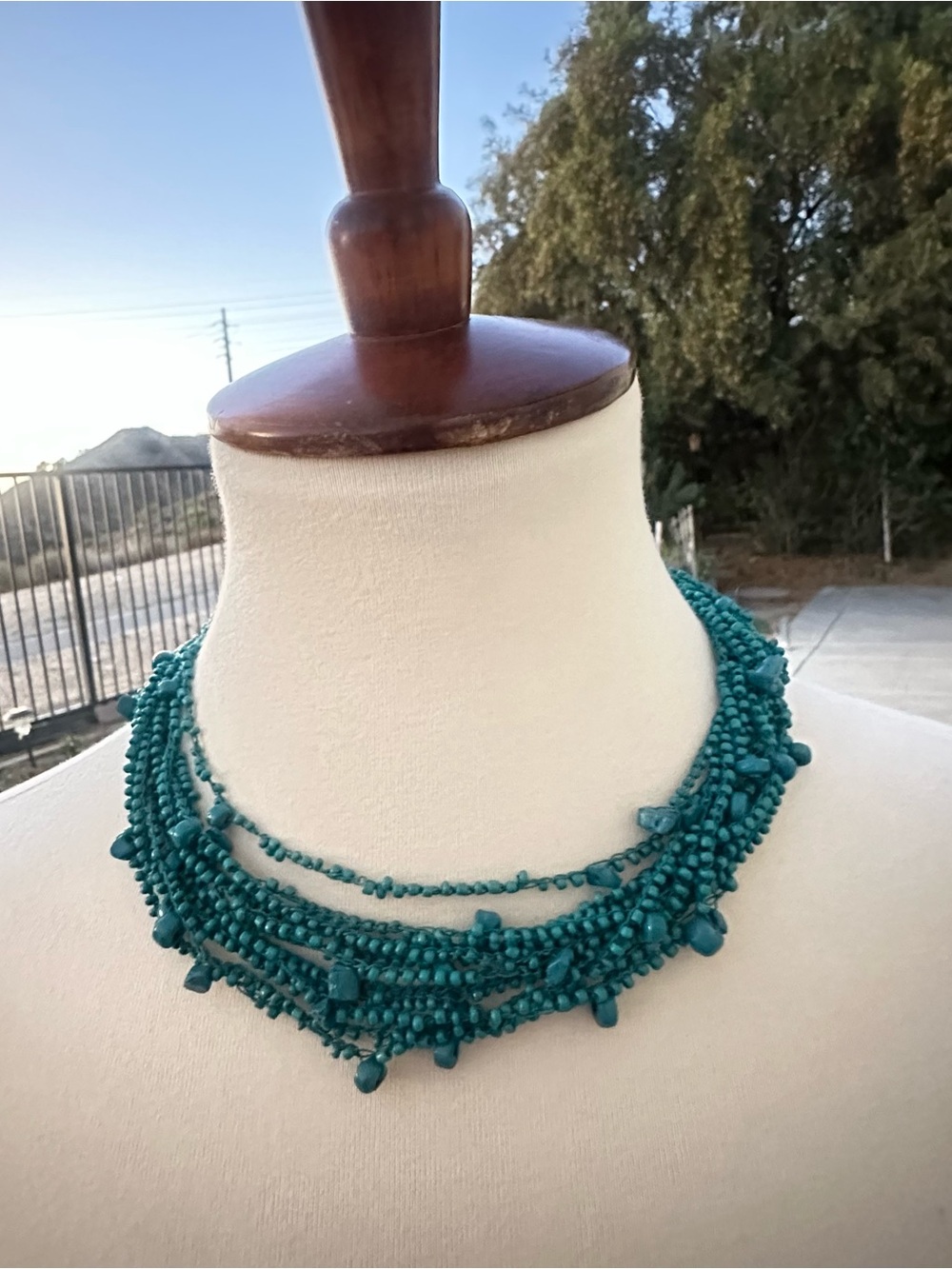 Layered Turquoise Bead Statement Necklace - Unbranded
